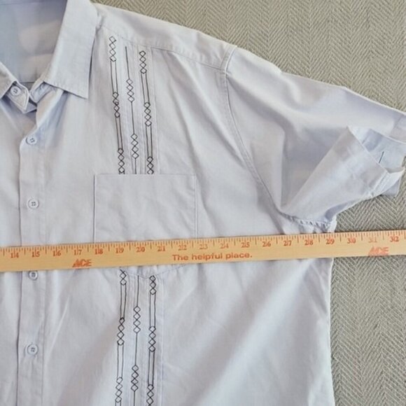 Coofandy Shirt Men's XXL Sky Blue Embroidered Cotton Short Sleeve Bowling EUC - Picture 8 of 12